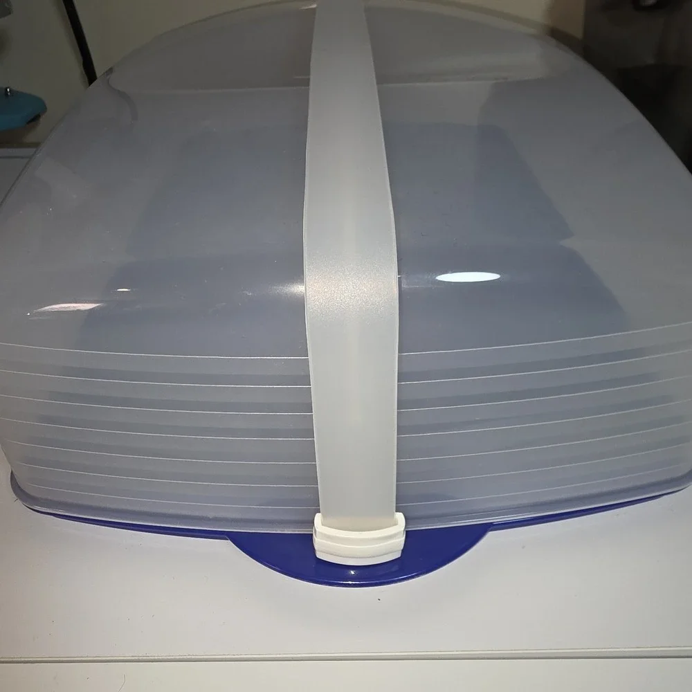 Tupperware Bake N Take Cake Cupcake Rectangle‎ Taker Carrier Blue Clear in EUC